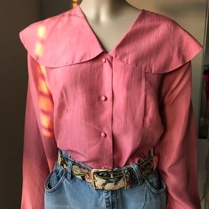 Express blush,  mauve pink Peter Pan collar blouse